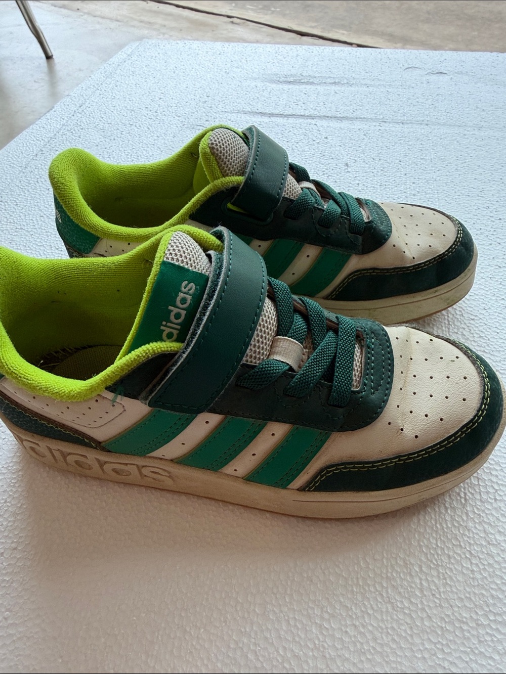 adidas Kids White, Dark Green & Lime Low-Top Sneakers